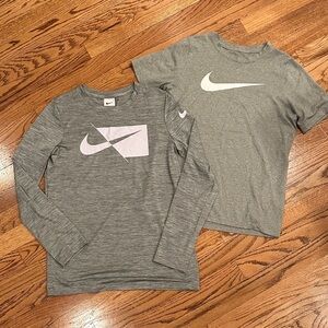 Nike Kids Gray Dri fit Long Sleeve and Tee Set